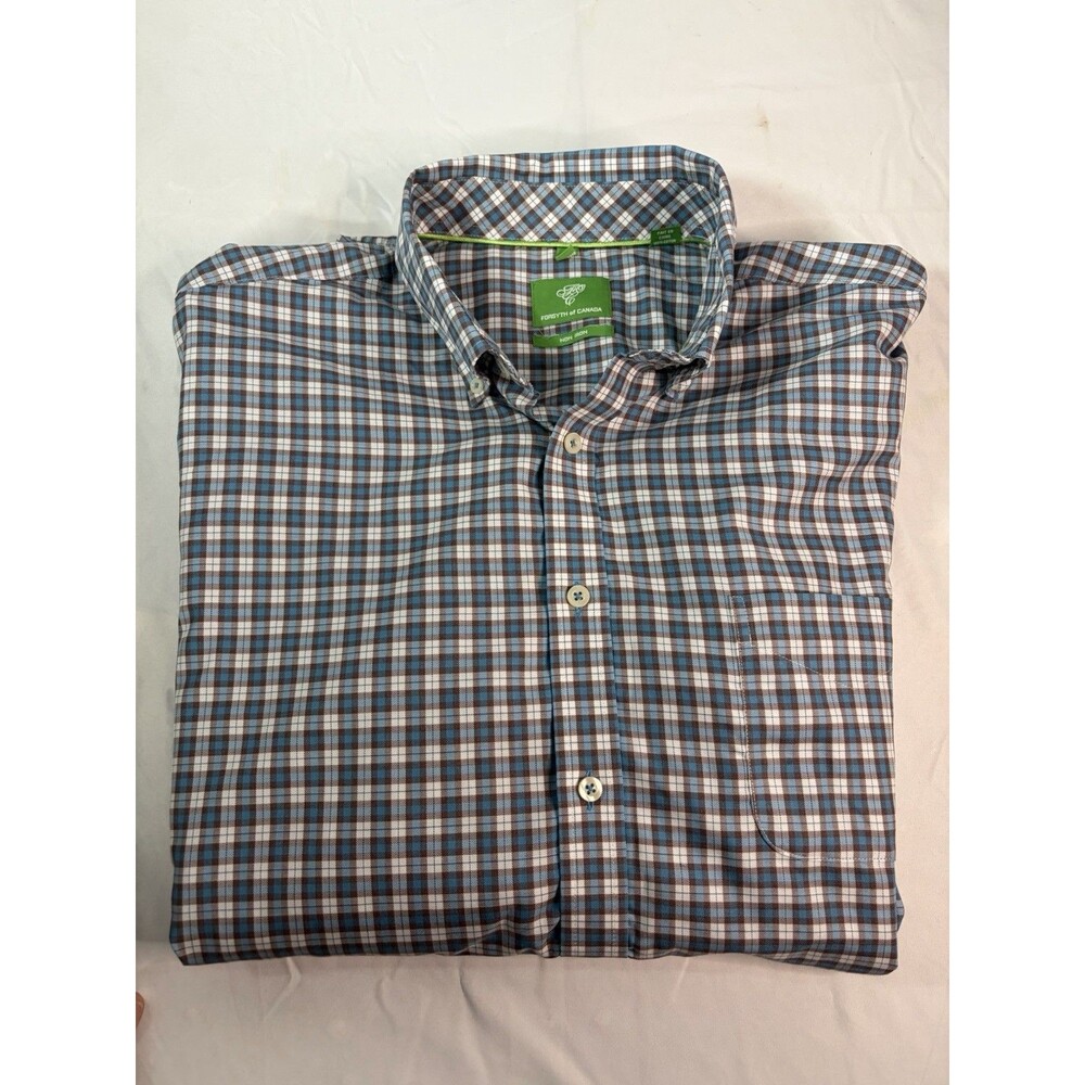 Forsyth of Canada Men’s XLT Light Blue Plaid Button Down Shirt Non Iron Casual
